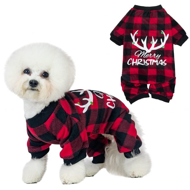 Dog Pajamas with Plaid Deer Print