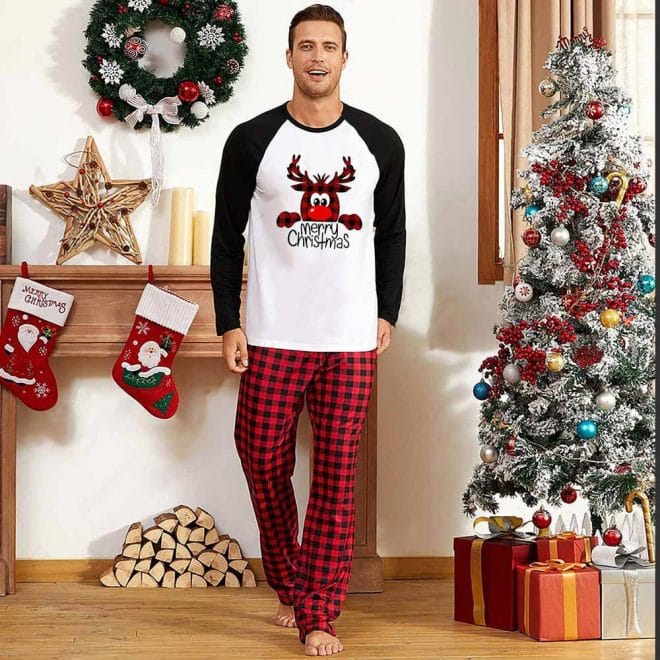 Deer Print Plaid Design Family Matching Pajamas1