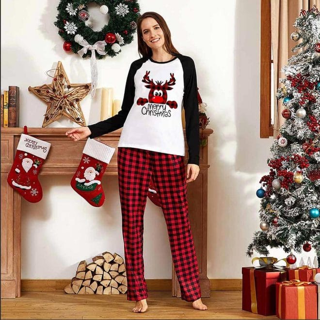 Deer Print Plaid Design Family Matching Pajamas2