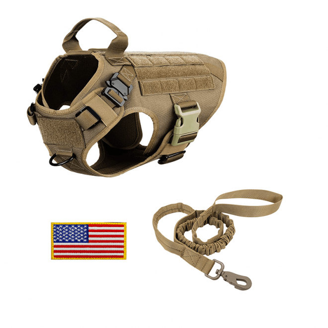 K9 Tactical Dog Harness, Leash & Morale Patch Set