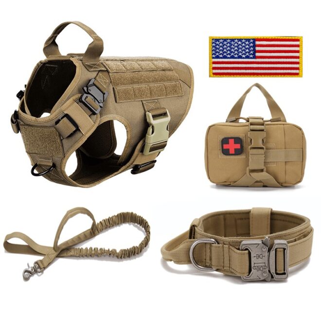Dog Harness,Collars, Pouch & Leash - K9 Dog Harness And Leash Set With Molle Pouch