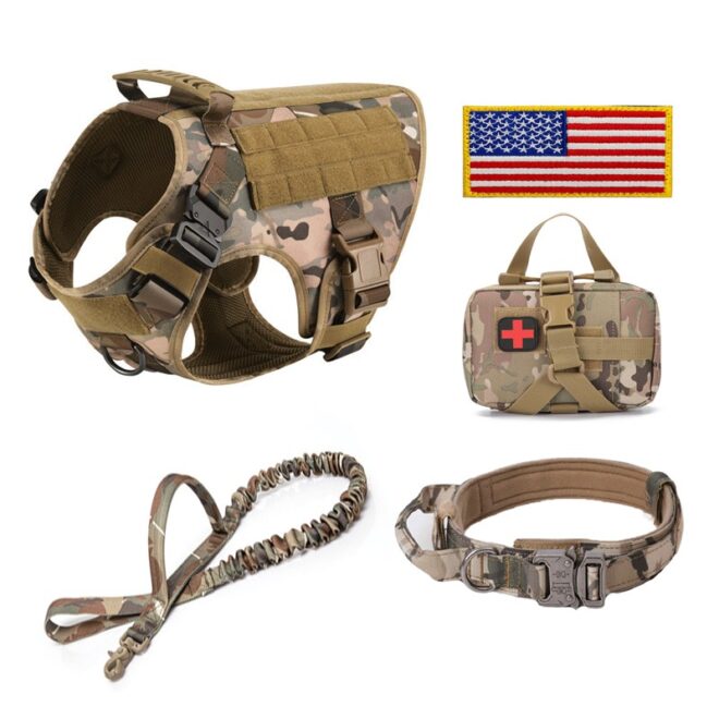 Dog Harness,Collars, Pouch & Leash - K9 Dog Harness And Leash Set With Molle Pouch