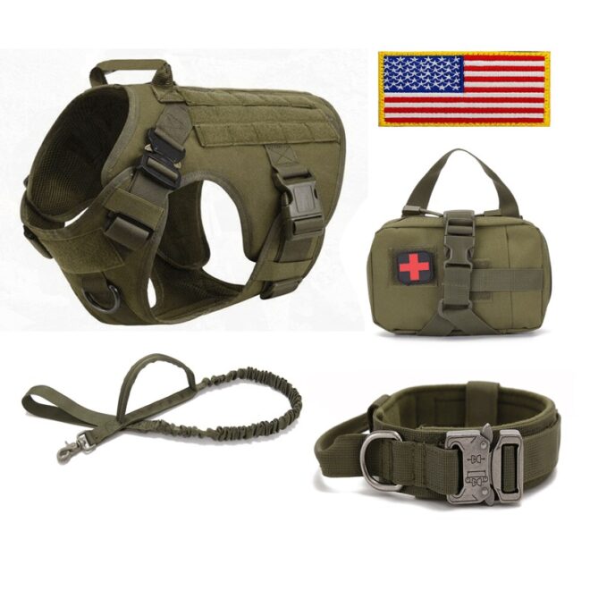 Dog Harness,Collars, Pouch & Leash - K9 Dog Harness And Leash Set With Molle Pouch