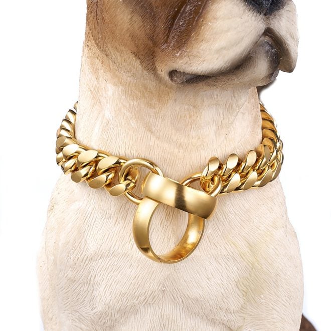 cuban link dog collar rose gold